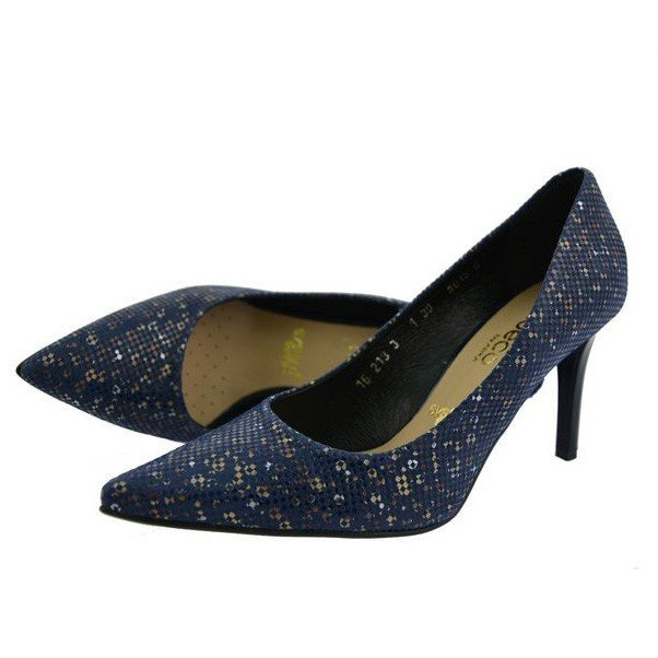 Красиві високі підбори Bioeco з картатим візерунком - темно-сині 5015