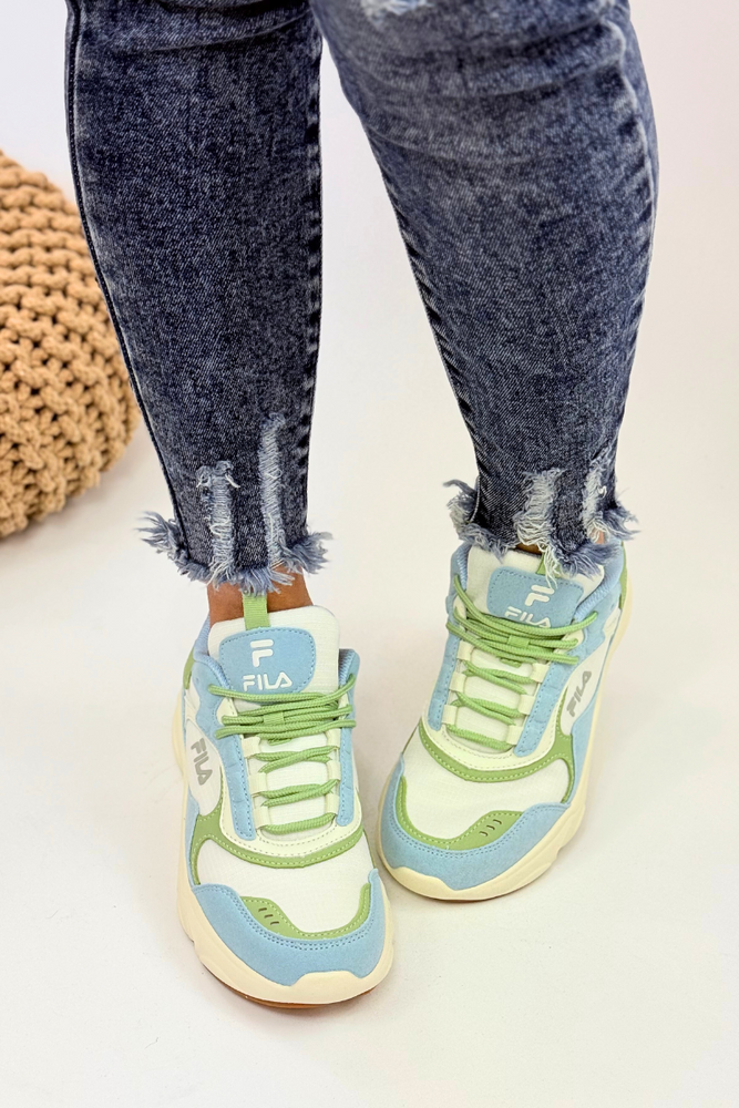 Biało niebieskie sneakersy sznurowane z ekoskóry Fila