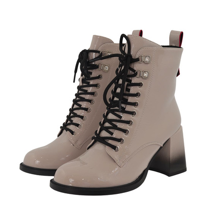 Botki lakierowane wysokie na obcasie szare S. Barski