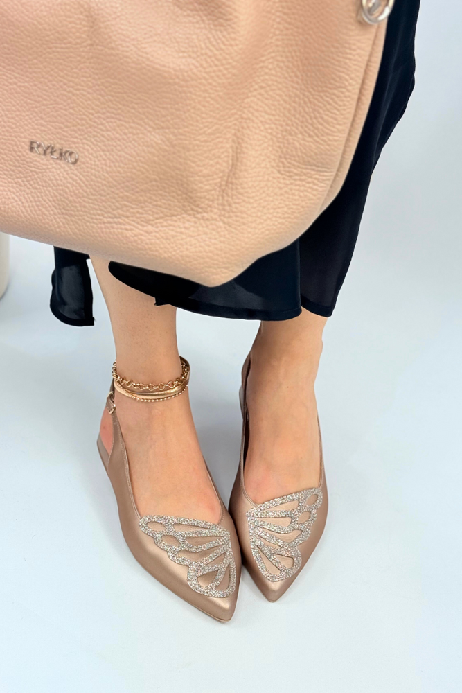 Жіночі золоті шкіряні човники на низькому каблуці