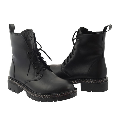Trzewiki skórzane wyższe czarne Kordel