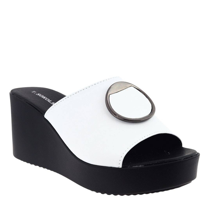 Білі шкіряні сабо на танкетці від T. Sokolski