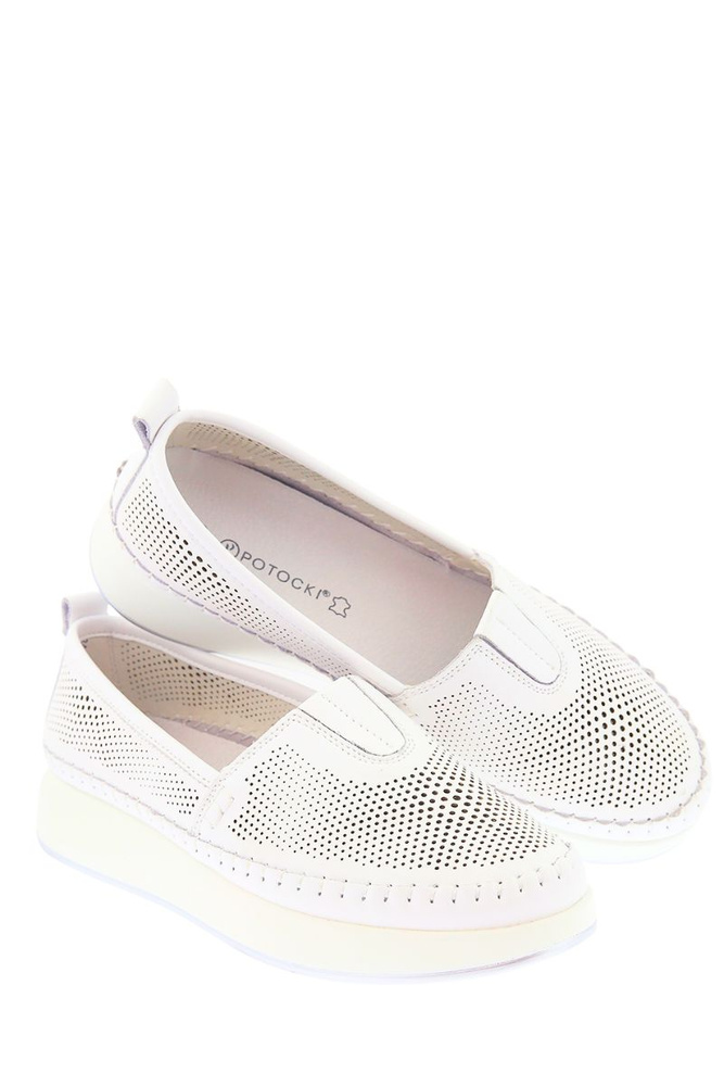 Półbuty skórzane perforowane białe na platformie