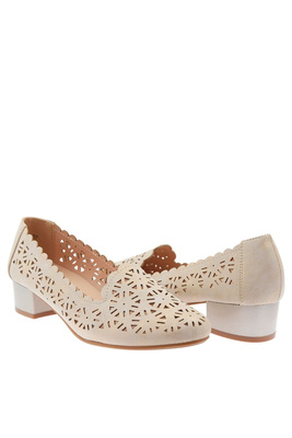 Złote czółenka ażurowe na obcasie