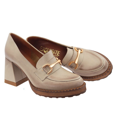Бежеві шкіряні туфлі на високому каблуці Exquisite