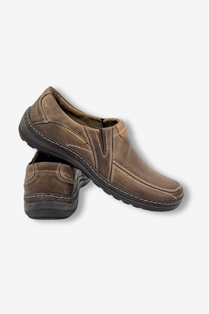 Skórzane półbuty męskie Polskie brązowe wsuwane z płaską podeszwą