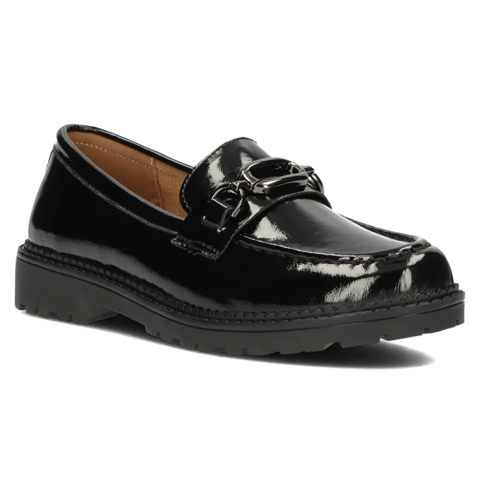 Lordsy czarne skórzane z ozdobnym łańcuchem