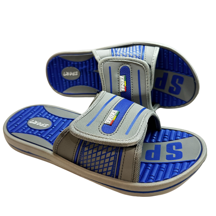 Чоловічі шльопанці синьо-сірі на липучках