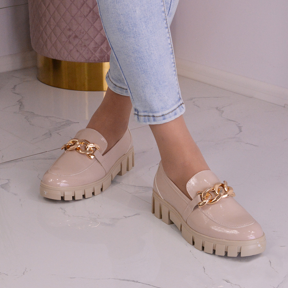 Бежеві лаковані мокасини Sergio Leone MK751