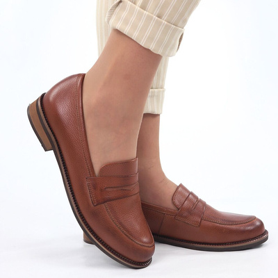 Cognac rustic Вишукані шкіряні мокасини на плоскій підошві