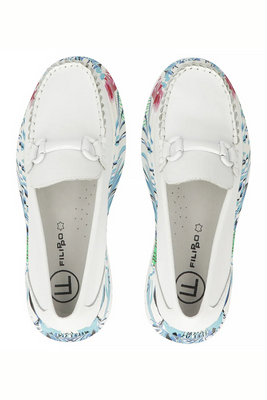 Białe skórzane półbuty wsuwane z kolorową platformą Filippo