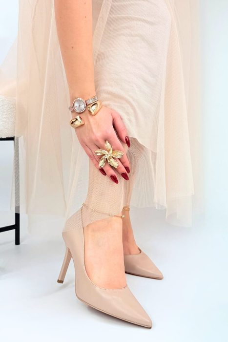 Wysokie szpilki damskie skórzane beżowe