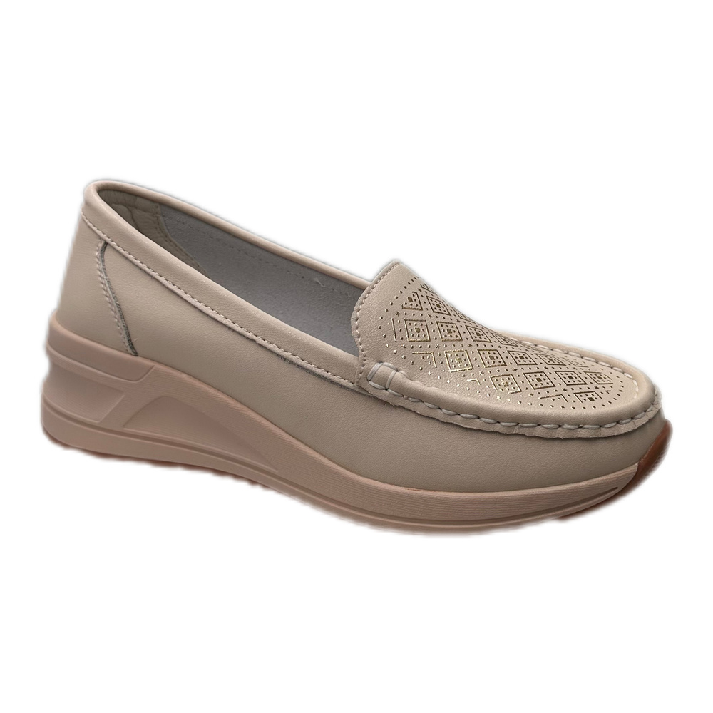 Beżowo złote skórzane półbuty na koturnie Artiker 