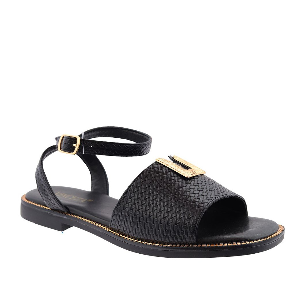 Чорні босоніжки на плоскій підошві з пряжкою Vinceza