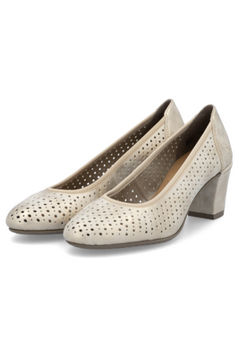 Czółenka beżowe perforowane na klocku Rieker