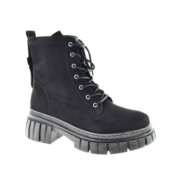 Чорні жіночі замшеві чоботи на товстій підошві