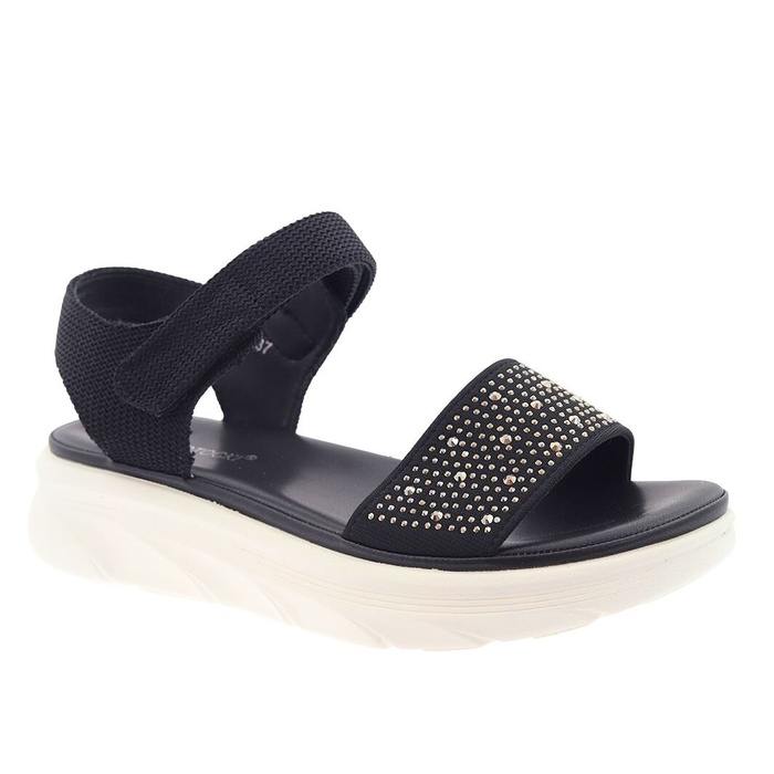 Чорні жіночі босоніжки з цирконами та липучками