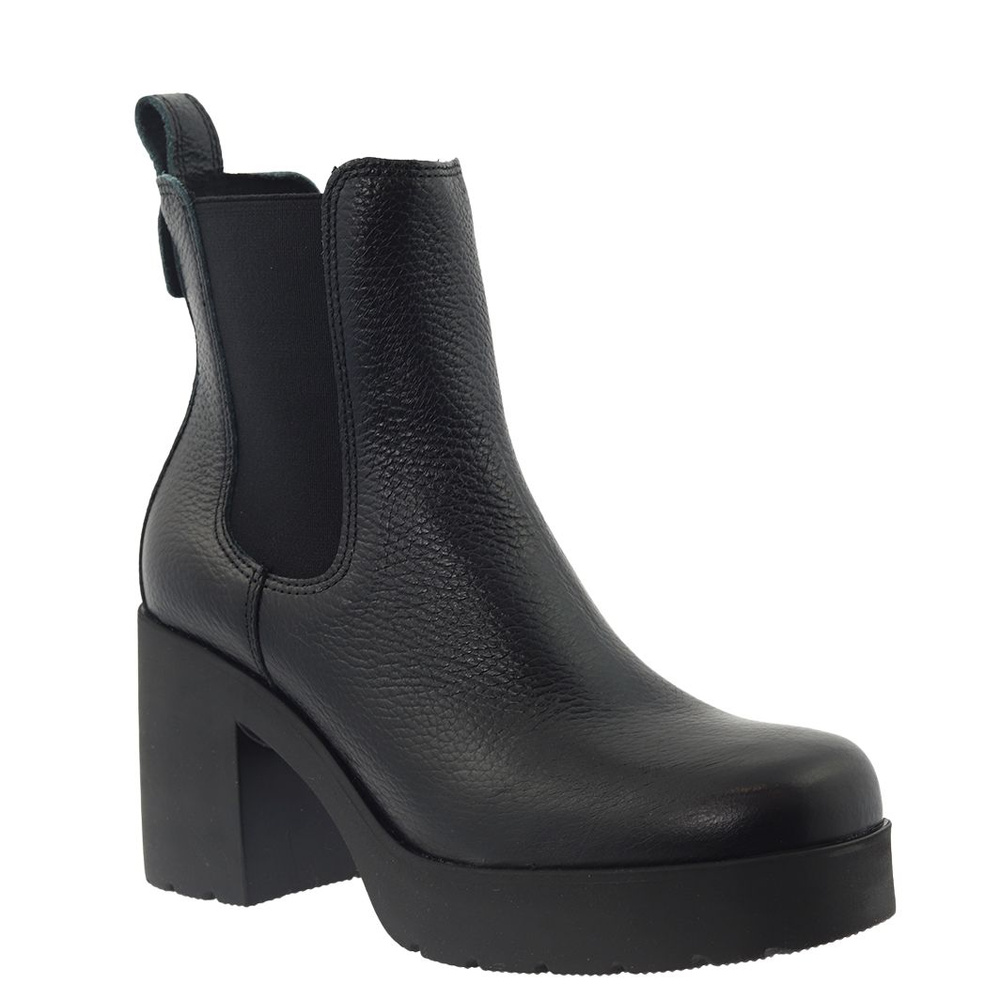 Чорні шкіряні черевики челсі на високому каблуці Ryłko