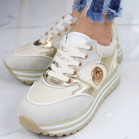 Sneakersy damskie zamszowe w złotym kolorze Potocki