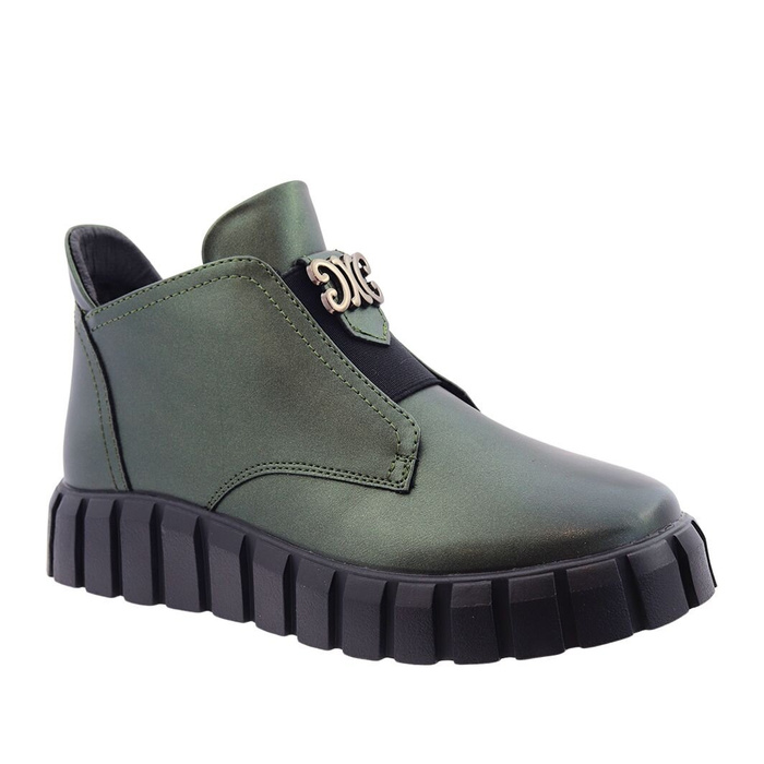 Зелені жіночі ботильйони з декором, утеплені на блискавці