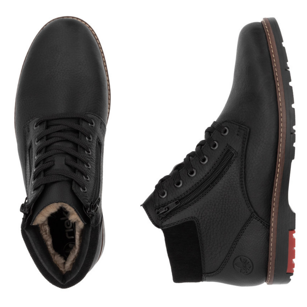 Trzewiki skórzane męskie ocieplane czarne Rieker