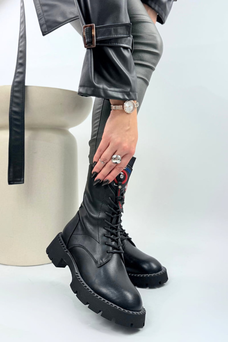 Artiker botki damskie skórzane na platformie czarne