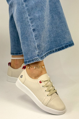 Beżowe półbuty sportowe perforowane sznurowane