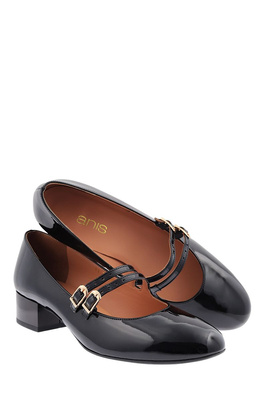 Czółenka lakierowane Anis czarne z paskami