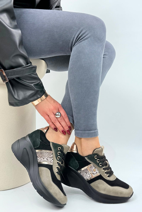 Sneakersy damskie zamszowe na koturnie zielone