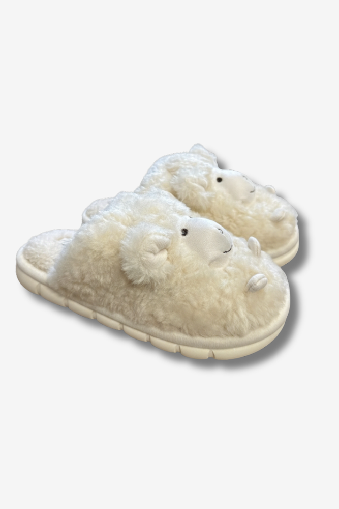 Kapcie damskie ciepłe z motywem owieczki beżowe