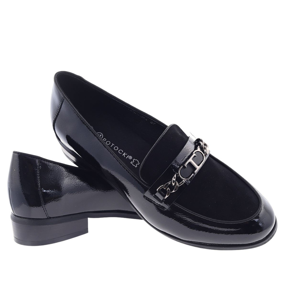 Чорні лаковані лофери з ланцюжком Potocki