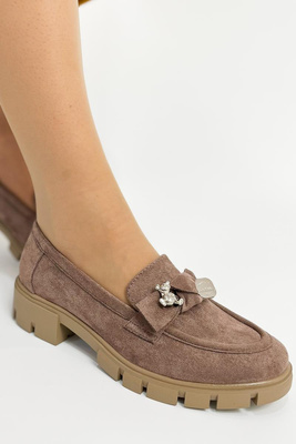 Damskie mokasyny zamszowe na platformie brązowe wsuwane