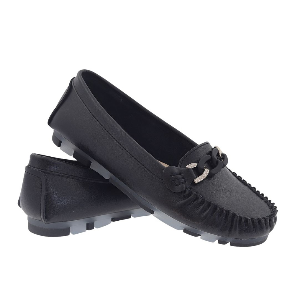 Skórzane mokasyny z łańcuszkiem czarne S.Barski