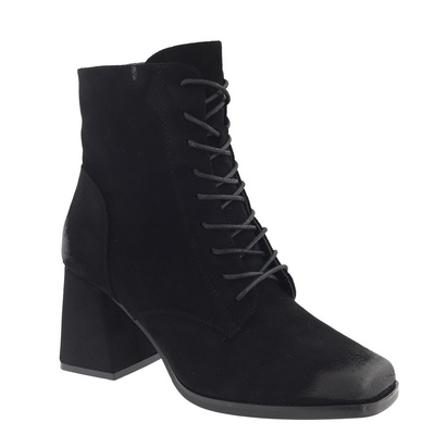 Botki zamszowe sznurowane czarne na klocku Potocki