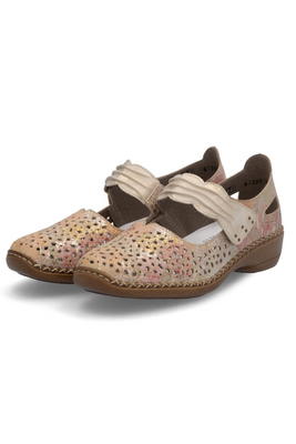 Półbuty ażurowe skórzane na rzep wielobarwne Rieker