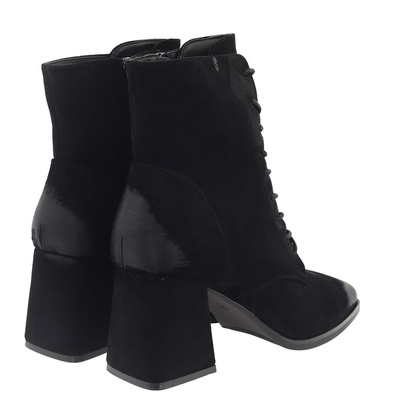 Botki zamszowe sznurowane czarne na klocku Potocki