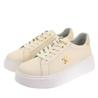 Бежеві шкіряні кросівки з золотими вставками на платформі Potocki