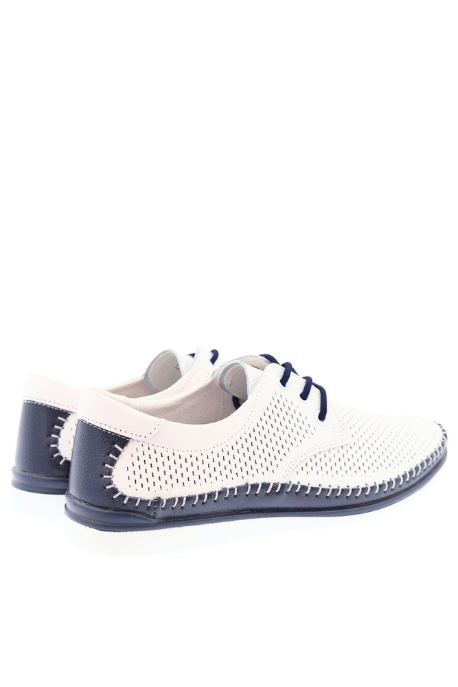 Półbuty skórzane perforowane biało granatowe sznurowane