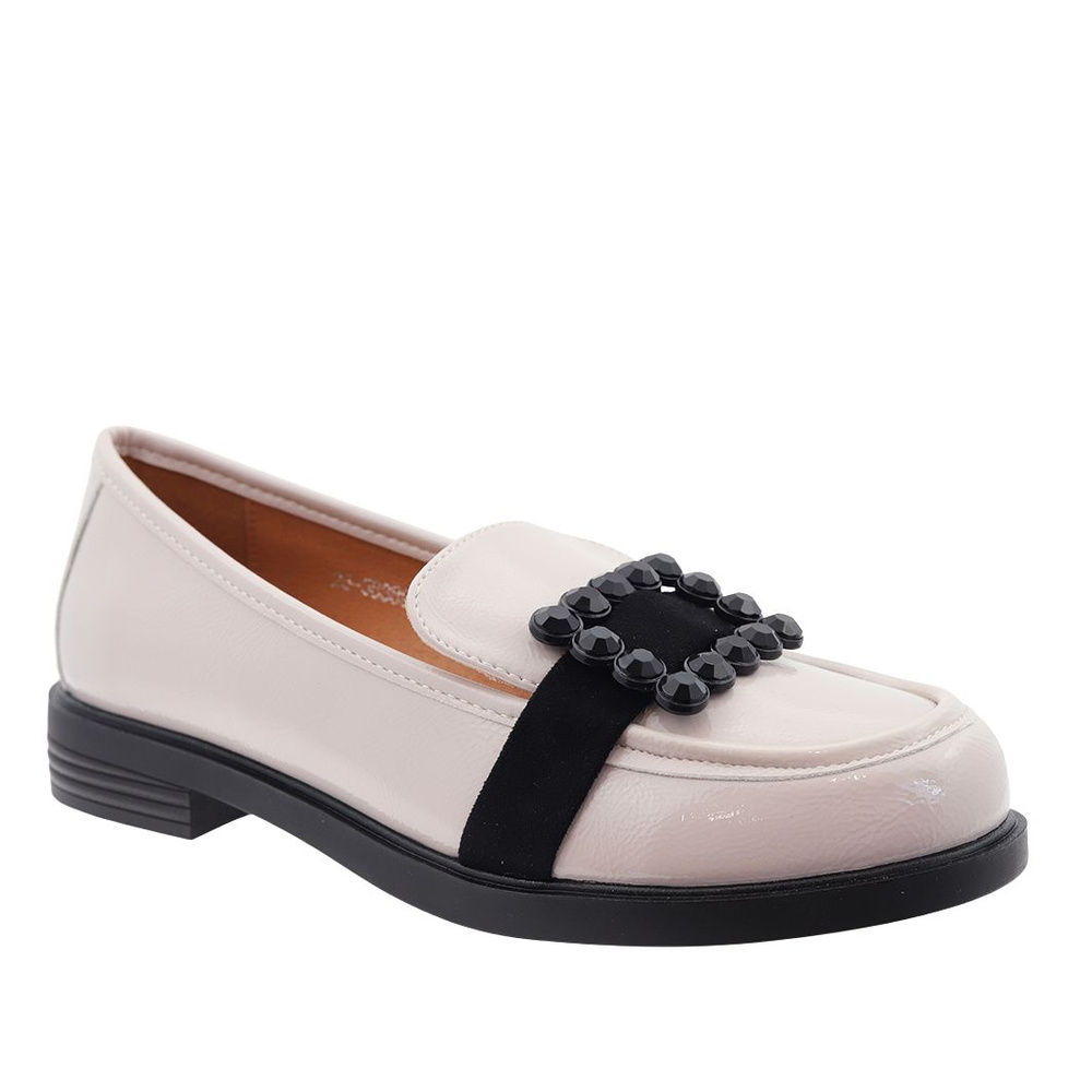 Сірі шкіряні плоскі мокасини з пряжкою