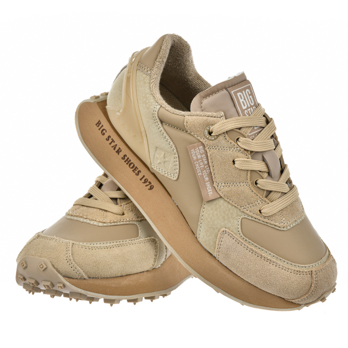 Бежеві шкіряні замшеві кросівки Big Star на шнурівці