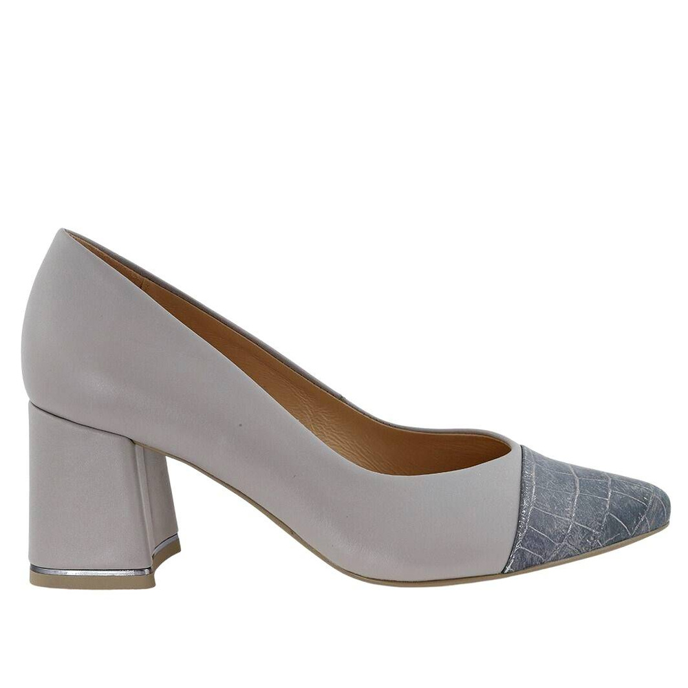 Жіночі шкіряні човники на сірому каблуці, колір Kordel