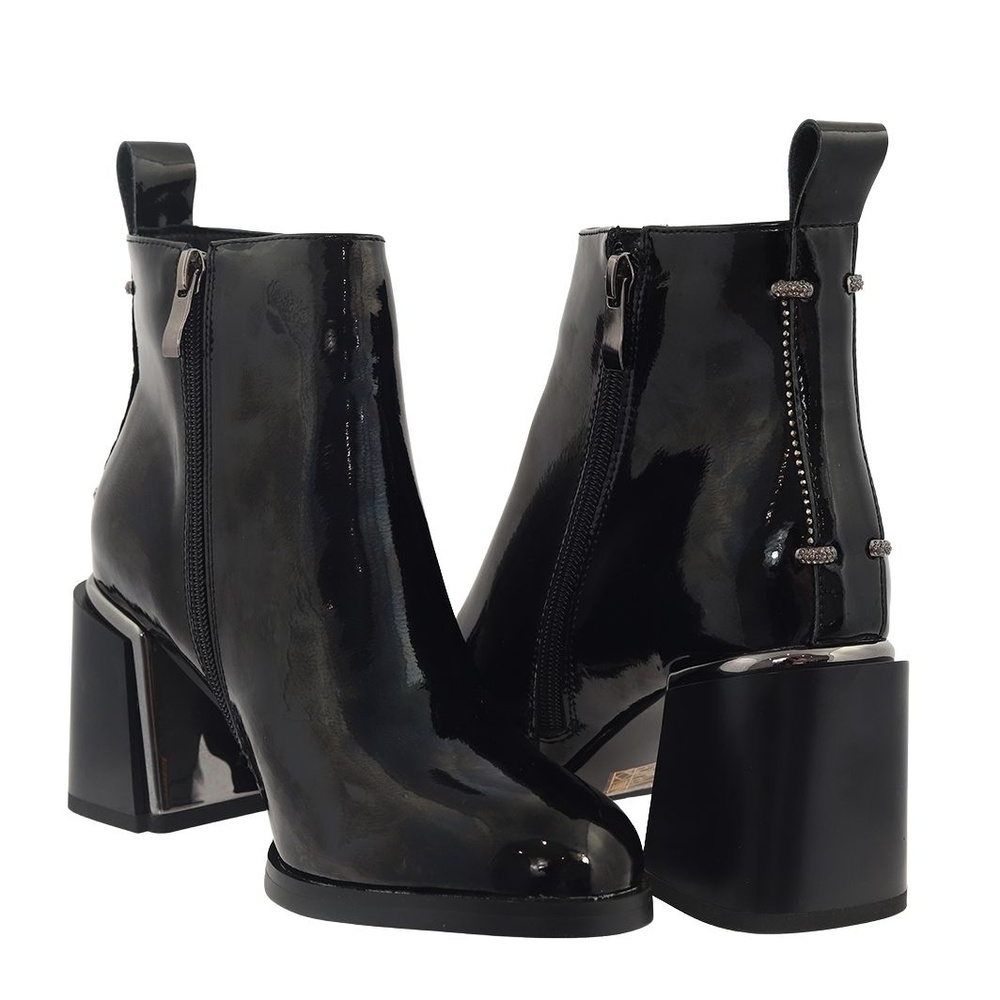 Botki skórzane lakierowane czarne na obcasie Artiker