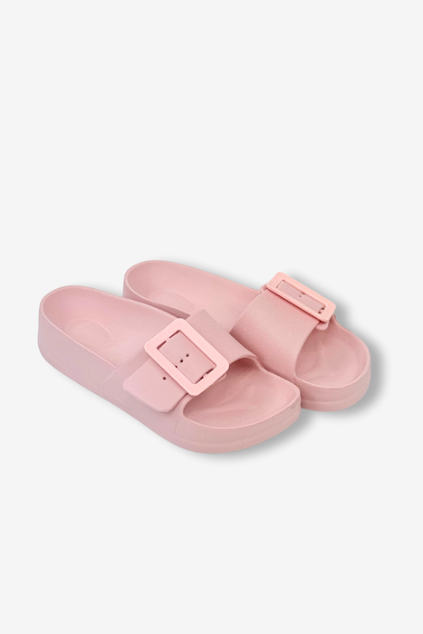 Klapki damskie różowe z klamrą płaskie