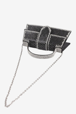 Torebka wizytowa w cyrkonie na zatrzask z łańcuszkiem czarna