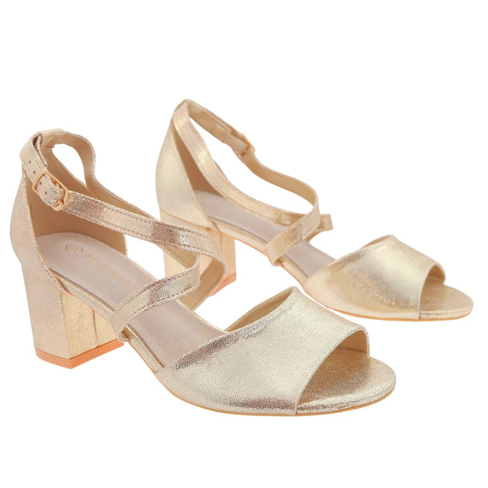 Złote sandały damskie na klocku 