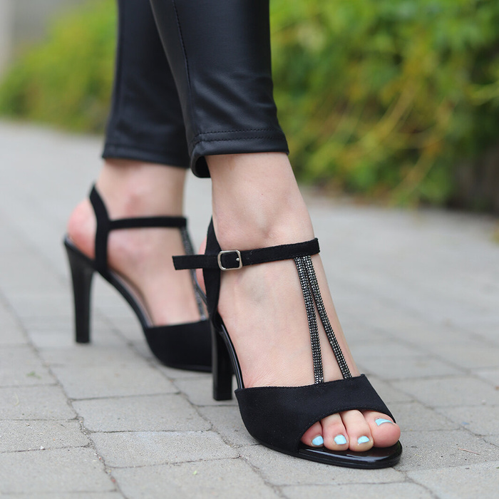 Sandały czarne na szpilce Sergio Leone