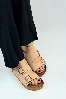 Klapki zamszowe beżowe na platformie Big Star