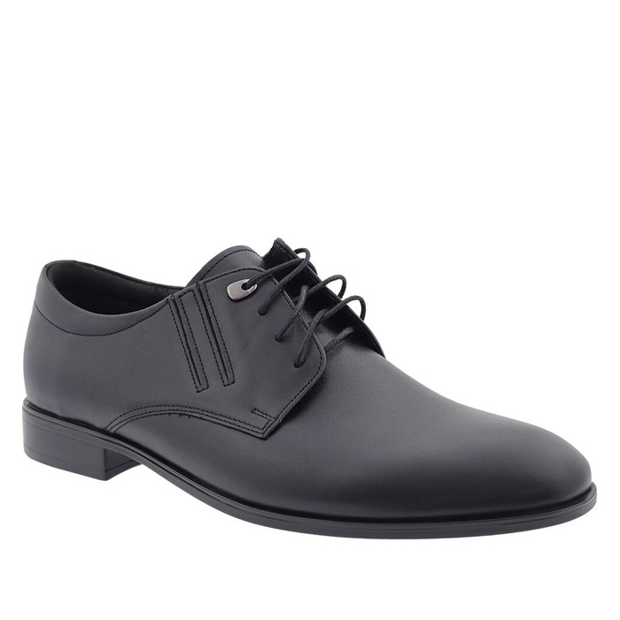 Wizytowe półbuty męskie skórzane na niskim obcasie czarne