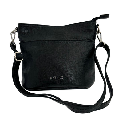 Czarna mała torebka skórzana typu listonoszka Ryłko