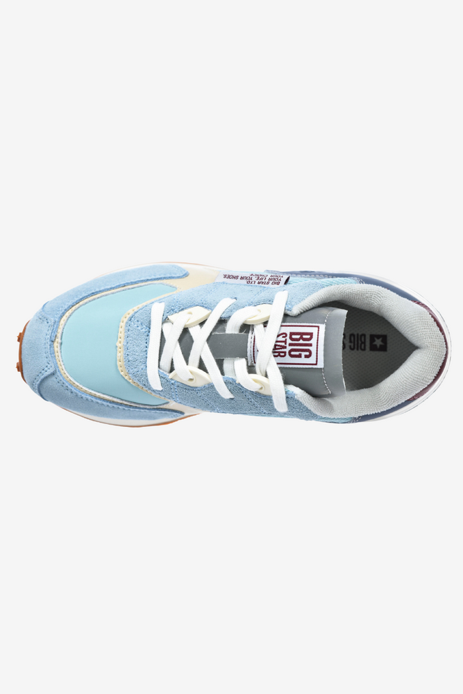 Niebieskie sneakersy ze skóry i zamszu na platfoemie Big Star